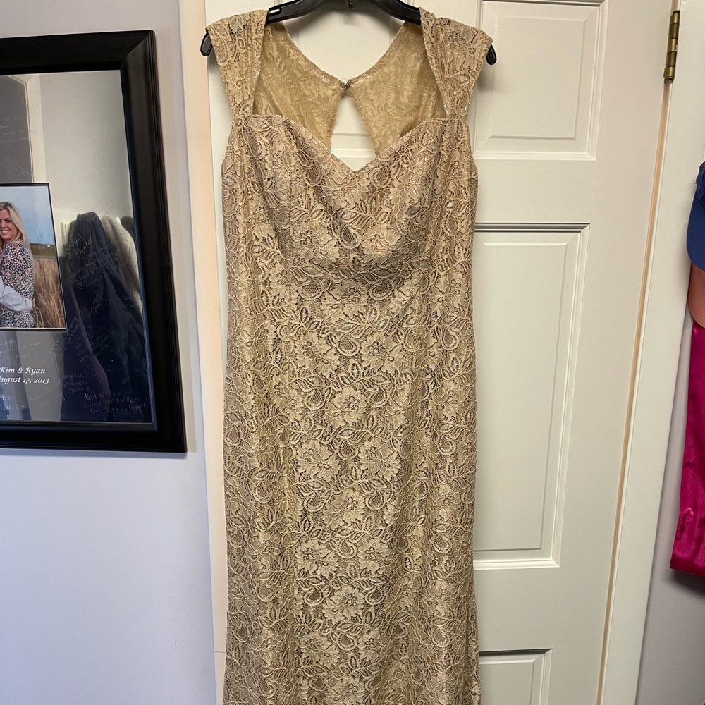 Gold long dress/gown with cap sleeves